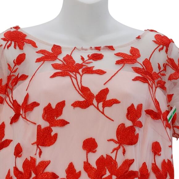 JS Collections Denise Column Tea Length Dress Floral Poppy Red Womens Size 10 - Picture 5 of 12